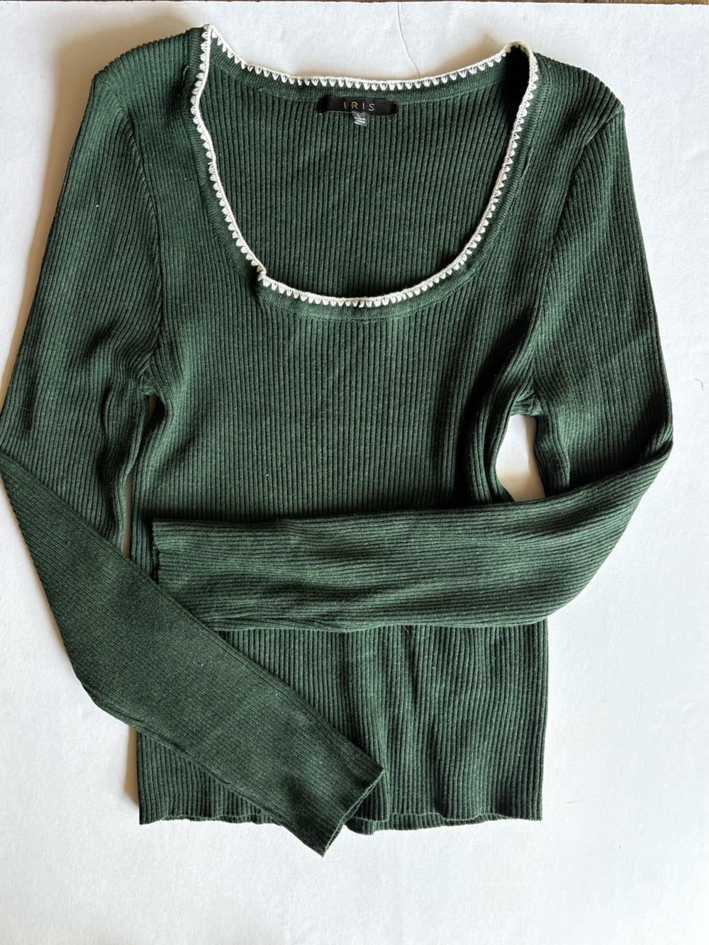 Iris Deep Green Ribbed Long Sleeve Top